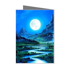 Bright Full Moon Painting Landscapes Scenery Nature Mini Greeting Cards (pkg Of 8) by Ndabl3x