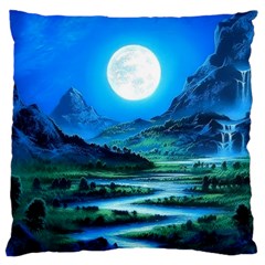 Bright Full Moon Painting Landscapes Scenery Nature Large Cushion Case (one Side) by Ndabl3x