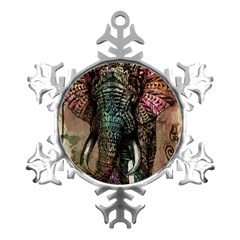 Tribal Elephant Metal Small Snowflake Ornament by Ndabl3x