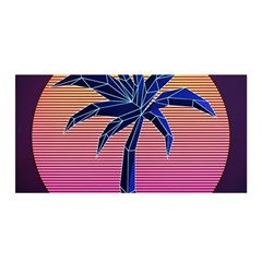 Abstract 3d Art Holiday Island Palm Tree Pink Purple Summer Sunset Water Satin Wrap 35  X 70  by Cemarart