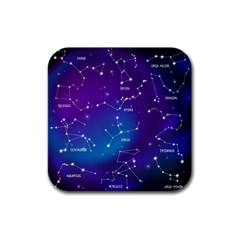 Realistic Night Sky Poster With Constellations Rubber Square Coaster (4 Pack) by Grandong