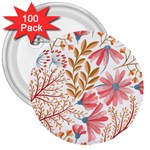 Red Flower Seamless Floral Flora 3  Buttons (100 pack) 