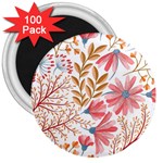 Red Flower Seamless Floral Flora 3  Magnets (100 pack)