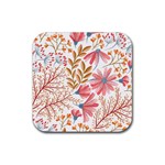 Red Flower Seamless Floral Flora Rubber Coaster (Square)