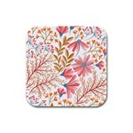 Red Flower Seamless Floral Flora Rubber Square Coaster (4 pack) Front