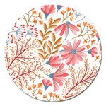 Red Flower Seamless Floral Flora Magnet 5  (Round)