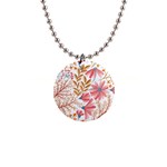 Red Flower Seamless Floral Flora 1  Button Necklace