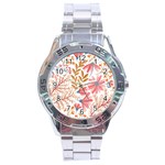 Red Flower Seamless Floral Flora Stainless Steel Analogue Watch