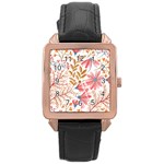 Red Flower Seamless Floral Flora Rose Gold Leather Watch 