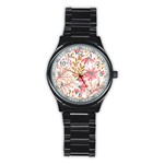 Red Flower Seamless Floral Flora Stainless Steel Round Watch