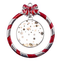 Golden-snowflake Metal Red Ribbon Round Ornament by saad11