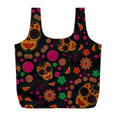Skull Colorful Floral Flower Head Full Print Recycle Bag (l) by Cemarart