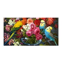 Flower And Parrot Art Flower Painting Satin Wrap 35  X 70  by Cemarart