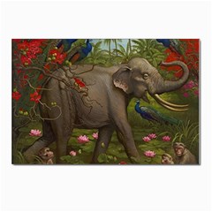 Jungle Of Happiness Painting Peacock Elephant Postcard 4 x 6  (pkg Of 10) by Cemarart