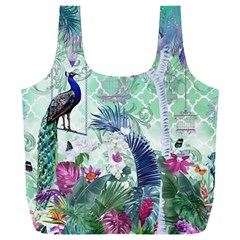 Peacock Parrot Bird Pattern Exotic Summer Green Flower Jungle Paradise Full Print Recycle Bag (xxxl) by Cemarart