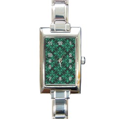 Green Damask Pattern Vintage Floral Pattern, Green Vintage Rectangle Italian Charm Watch by nateshop