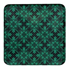 Green Damask Pattern Vintage Floral Pattern, Green Vintage Square Glass Fridge Magnet (4 Pack) by nateshop