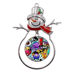 Cartoon Graffiti, Art, Black, Colorful Metal Snowman Ornament by nateshop