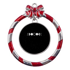 Moon Phases, Eclipse, Black Metal Red Ribbon Round Ornament by nateshop