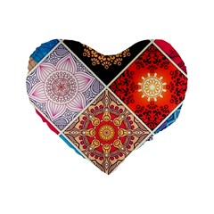 Mandala Pattern Standard 16  Premium Flano Heart Shape Cushions by Ndabl3x