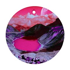 Late Night Feelings Aesthetic Clouds Color Manipulation Landscape Mountain Nature Surrealism Psicode Round Ornament (two Sides) by Cemarart