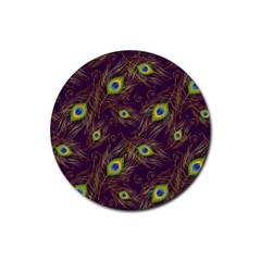 Feathers, Peacock, Patterns, Colorful Rubber Coaster (round) by nateshop