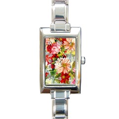 Painted Flowers Texture, Floral Background Rectangle Italian Charm Watch by nateshop
