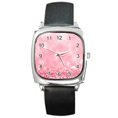 Pink Glitter Background Square Metal Watch by nateshop