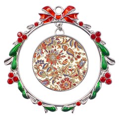 Retro Paisley Patterns, Floral Patterns, Background Metal X mas Wreath Ribbon Ornament by nateshop