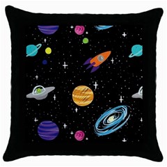 Space Cartoon, Planets, Rockets Throw Pillow Case (black) by nateshop