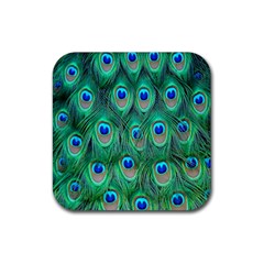 Feather, Bird, Pattern, Peacock, Texture Rubber Coaster (square) by nateshop