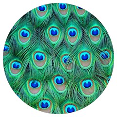 Peacock Feathers, Bonito, Bird, Blue, Colorful, Feathers Round Trivet by nateshop