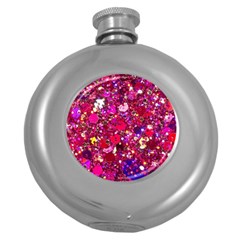 Pink Glitter, Cute, Girly, Glitter, Pink, Purple, Sparkle Round Hip Flask (5 Oz) by nateshop