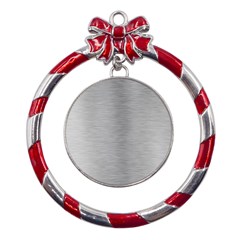 Aluminum Textures, Horizontal Metal Texture, Gray Metal Plate Metal Red Ribbon Round Ornament by nateshop