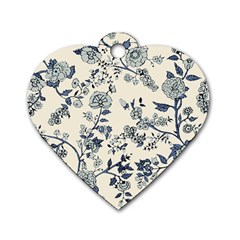 Blue Vintage Background, Blue Roses Patterns Dog Tag Heart (two Sides) by nateshop