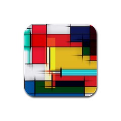 Multicolored Retro Abstraction%2 Rubber Square Coaster (4 Pack) by nateshop