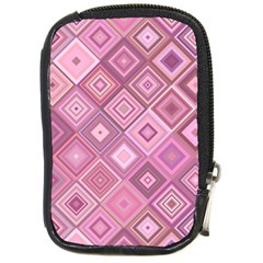 Pink Retro Texture With Rhombus, Retro Backgrounds Compact Camera Leather Case by nateshop