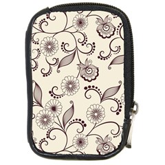 Retro Floral Texture, Light Brown Retro Background Compact Camera Leather Case