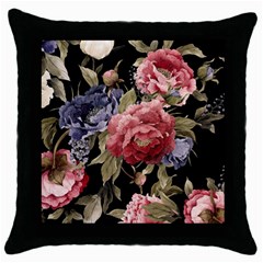 Retro Texture With Flowers, Black Background With Flowers Throw Pillow Case (black) by nateshop