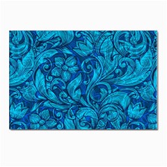 Blue Floral Pattern Texture, Floral Ornaments Texture Postcards 5  X 7  (pkg Of 10) by nateshop