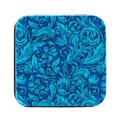 Blue Floral Pattern Texture, Floral Ornaments Texture Square Metal Box (black) by nateshop