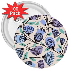 Retro Texture With Birds 3  Buttons (100 Pack)  by nateshop