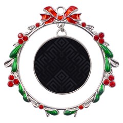 Black Pattern, Black, Pattern Metal X mas Wreath Ribbon Ornament by nateshop