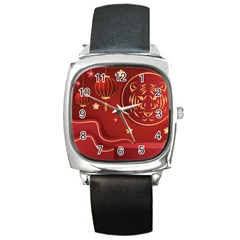 Holiday, Chinese New Year, Square Metal Watch by nateshop
