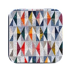Mosaic, Colorful, Rhombuses, Pattern, Geometry Square Metal Box (black) by nateshop