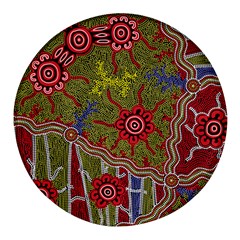 Authentic Aboriginal Art - Connections Round Glass Fridge Magnet (4 Pack) by hogartharts