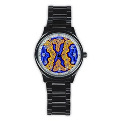 Authentic Aboriginal Art - Emu Dreaming Stainless Steel Round Watch by hogartharts