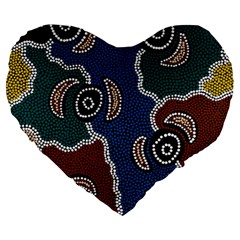 Authentic Aboriginal Art - Riverside Dreaming Large 19  Premium Flano Heart Shape Cushions by hogartharts