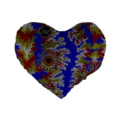Authentic Aboriginal Art - Waterholes (corella) Standard 16  Premium Flano Heart Shape Cushions by hogartharts