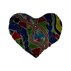 Authentic Aboriginal Art - Walking The Land Standard 16  Premium Flano Heart Shape Cushions by hogartharts